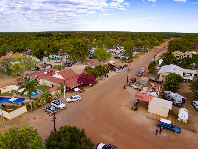 aerial of Daly waters area including some buildings and cars