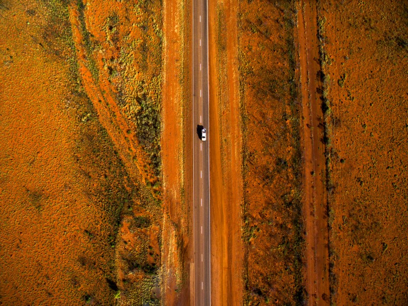 Driving along Stuart Highway Aerial Shot