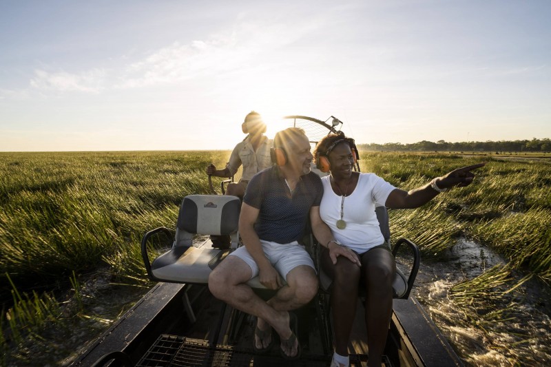Couple on an airboat at Bamurru in the NT