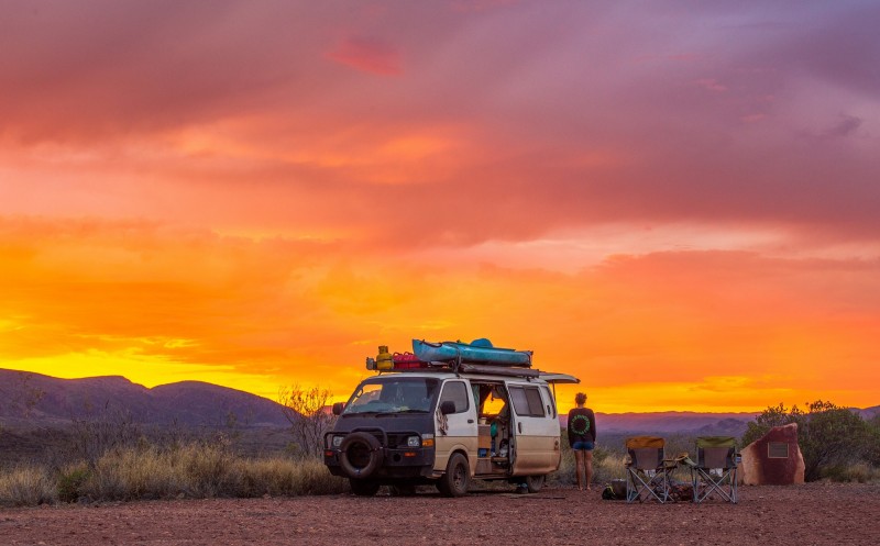 sunset image with travel van